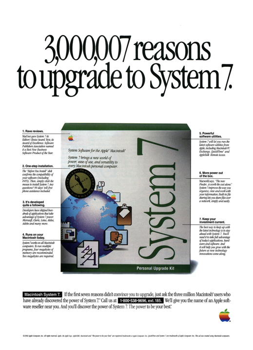 image of an old print ad for Apple System 7