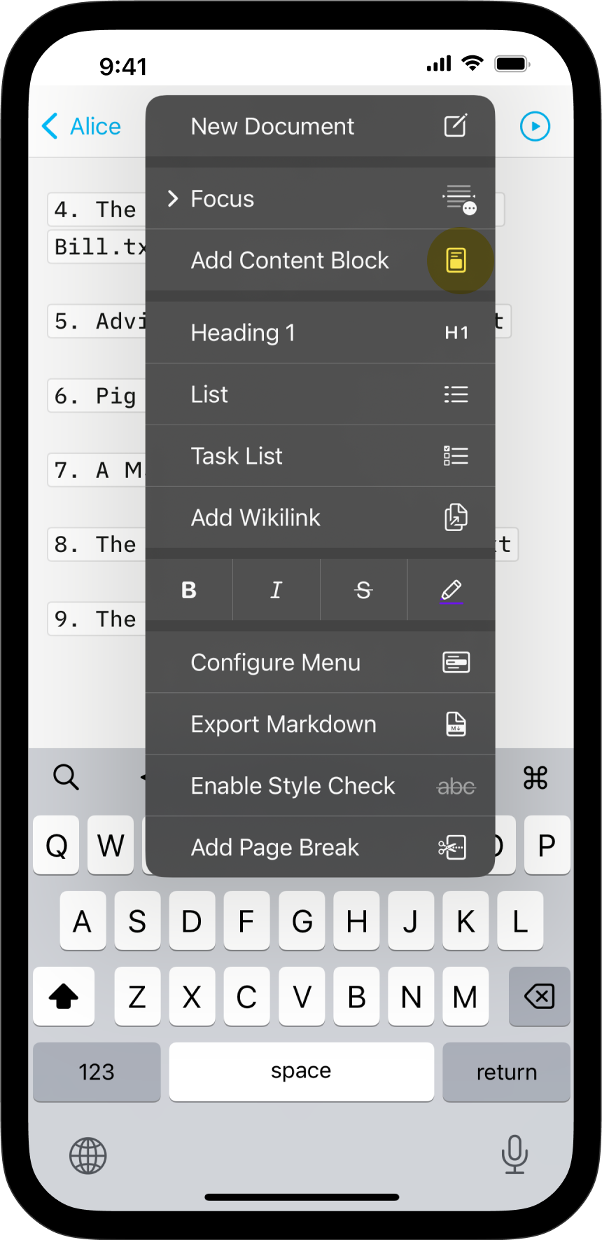 A screenshot of the Lightning menu with the 