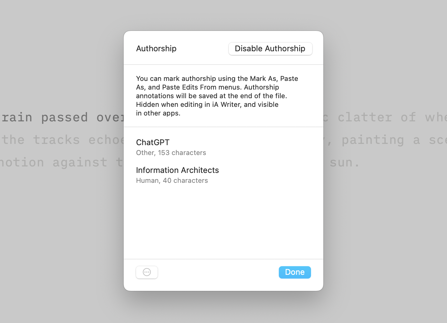 A screenshot of a pop-up menu for editing authorships.