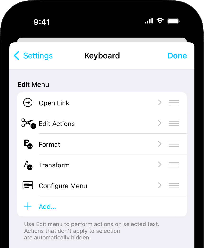 A screenshot of the keyboard settings menu.