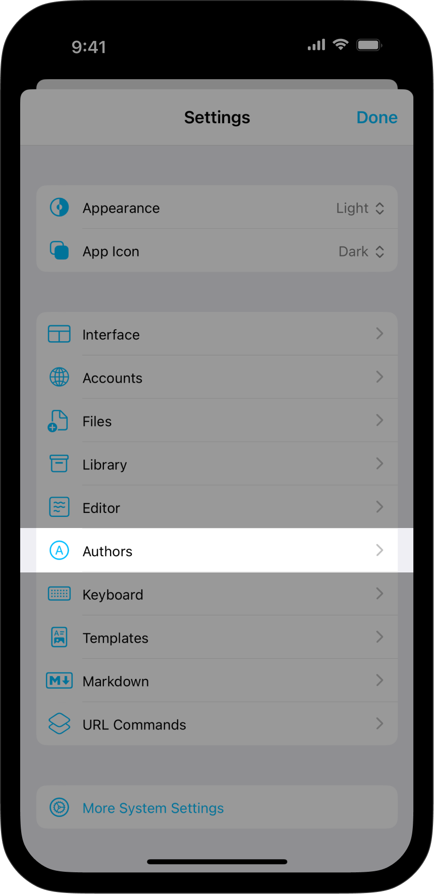 A screenshot of the Settings menu with 