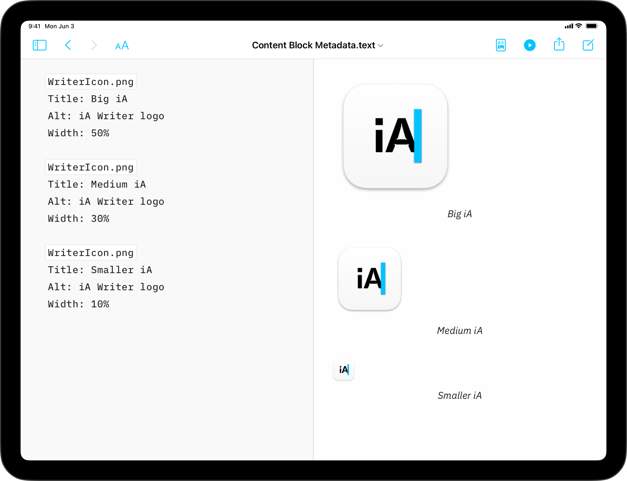 A screenshot of images from Content Blocks in the Editor rendering in different size in the Preview.