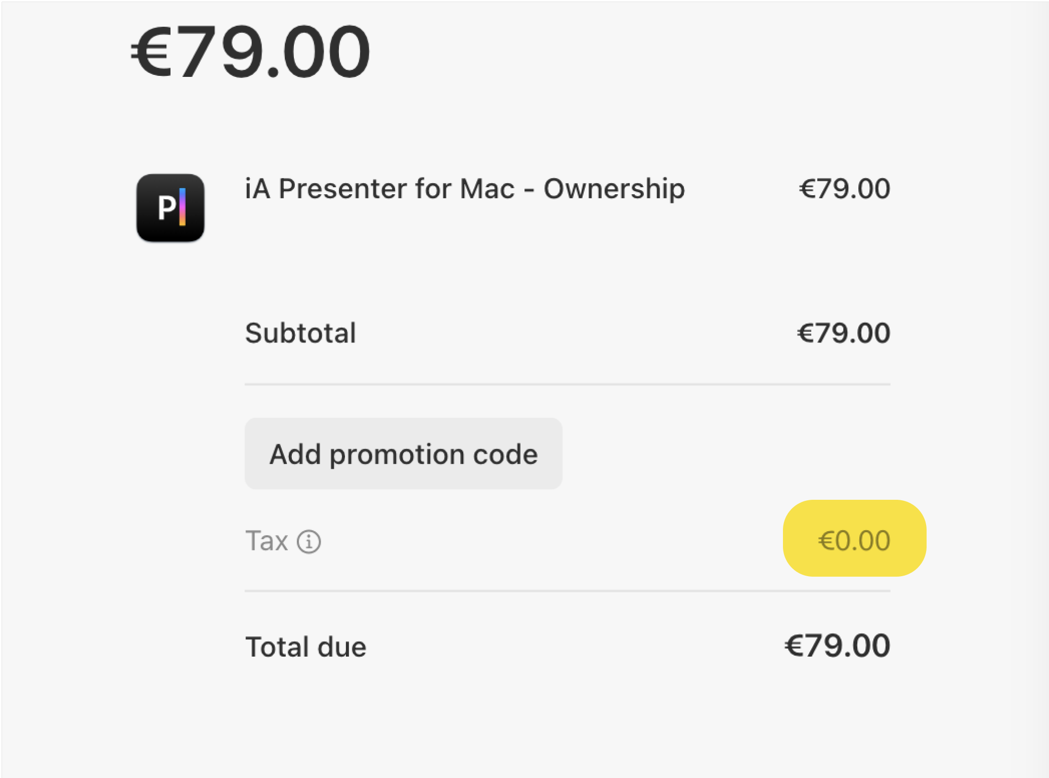 Close up on the tax amount of the Stripe payment interface.
